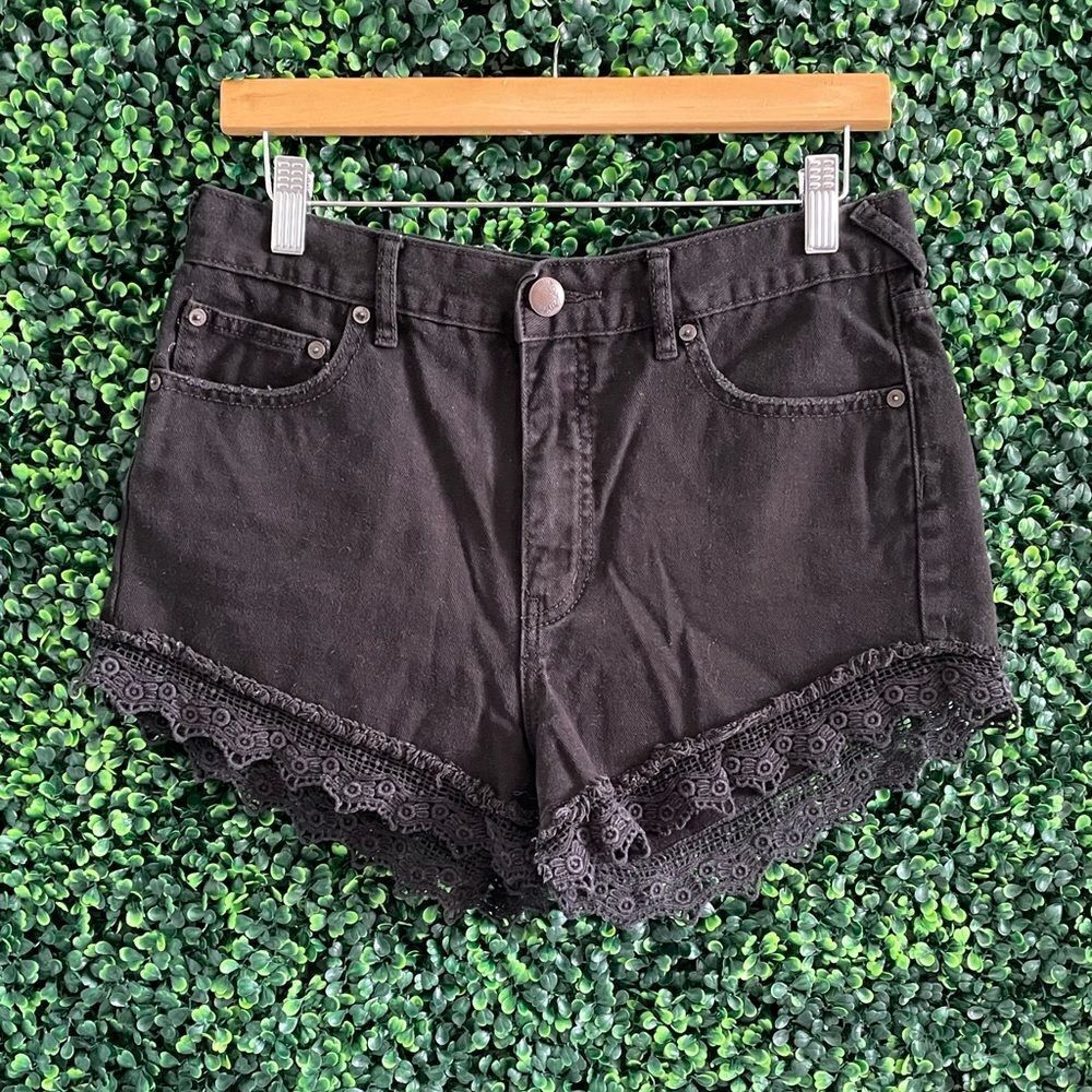 Free People Black Denim Festival Shorts Sz W 28